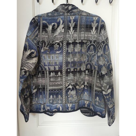 Karen Hart blue fluer de lis pattern jacket size L - Picture 2 of 3